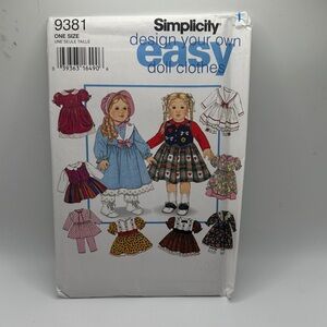Vintage 1995 Simplicity Design Your Own Doll Clothes Kit - Red, Blue, White